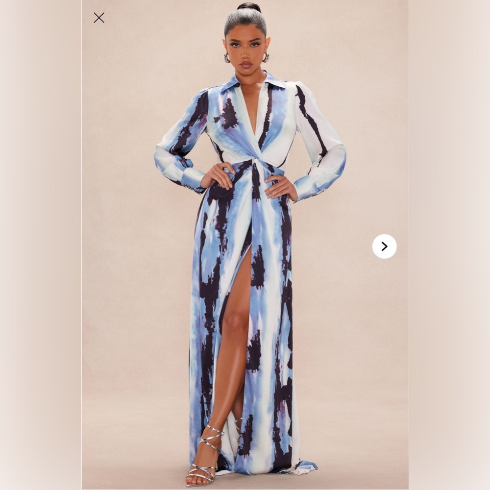 Elegant Blue and White Maxi Dress